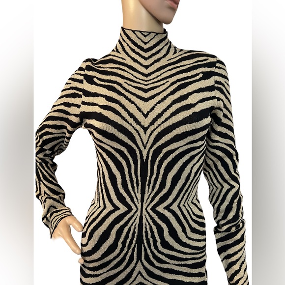 Akira NWT Black Gold Shimmer Zebra Print Body-con Knit Mini Dress (0458) - Picture 4 of 12